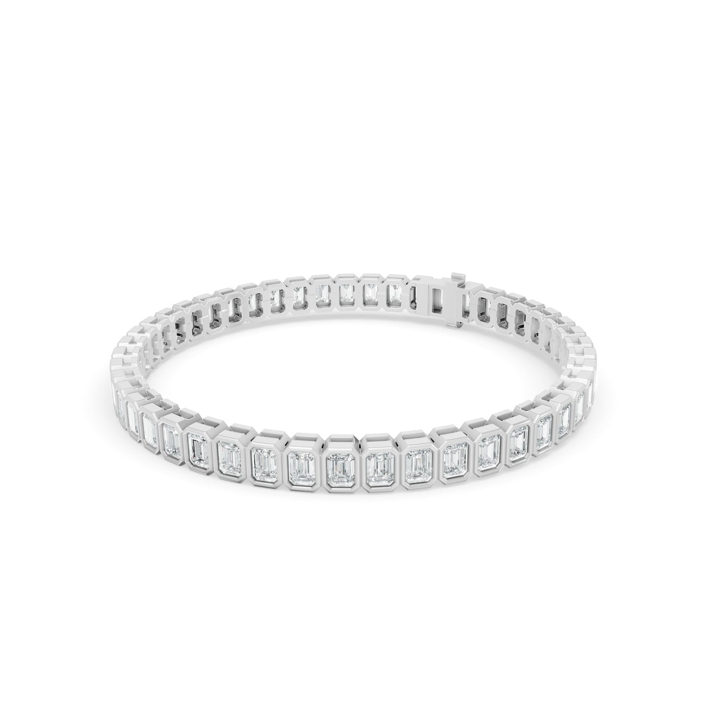 7.24 ctw Diamond Bezel Emerald 14K White Gold Tennis Bracelet