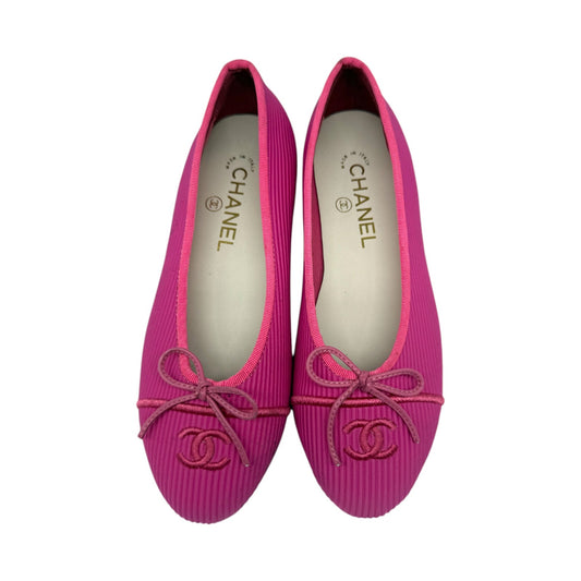 Chanel Fabric Interlocking CC Logo Bow Ballet Flats