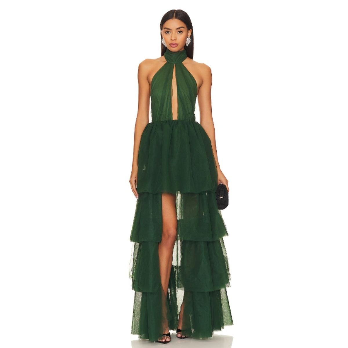 Lovers and Friends Justine Forest Green Tiered Tulle Maxi Dress