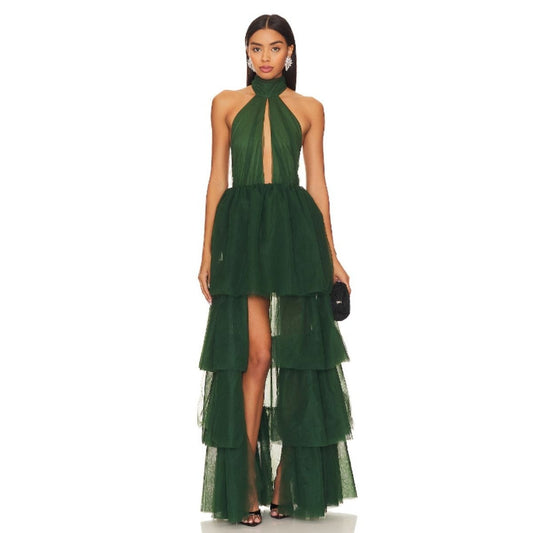 Lovers and Friends Justine Forest Green Tiered Tulle Maxi Dress