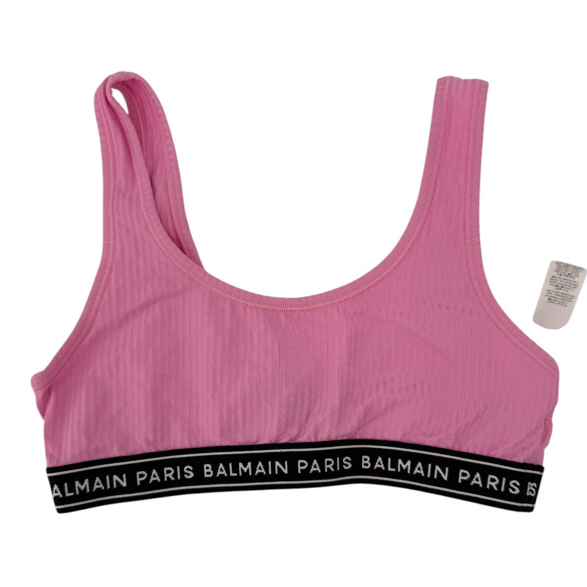 Balmain Logo Tape Scoop Neck Rib Knit Sports Bra