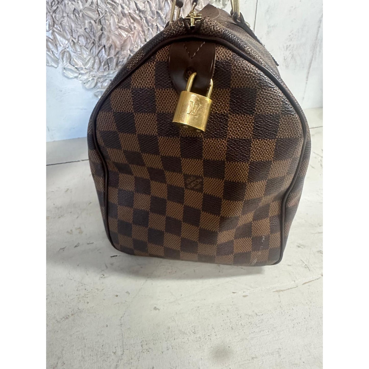 Louis Vuitton Damier Ebene Canvas Monogram Speedy 30 Tote Bag Brown