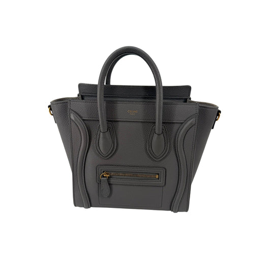 Celine Nano Luggage Tote Grey Blue Drummed Leather Crossbody