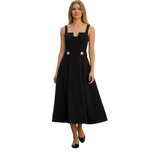 Alexis Fiore Wool Fit & Flare Designer Midi Dress Black Women's Size Medium