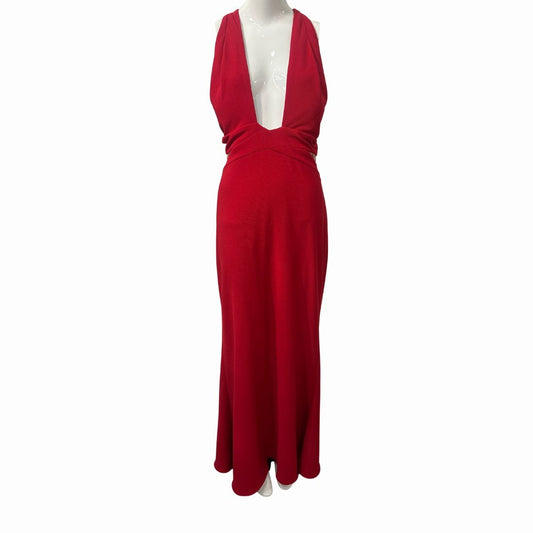 JS Collection Red Plunging Halter Sleeveless Maxi Dress Women's
