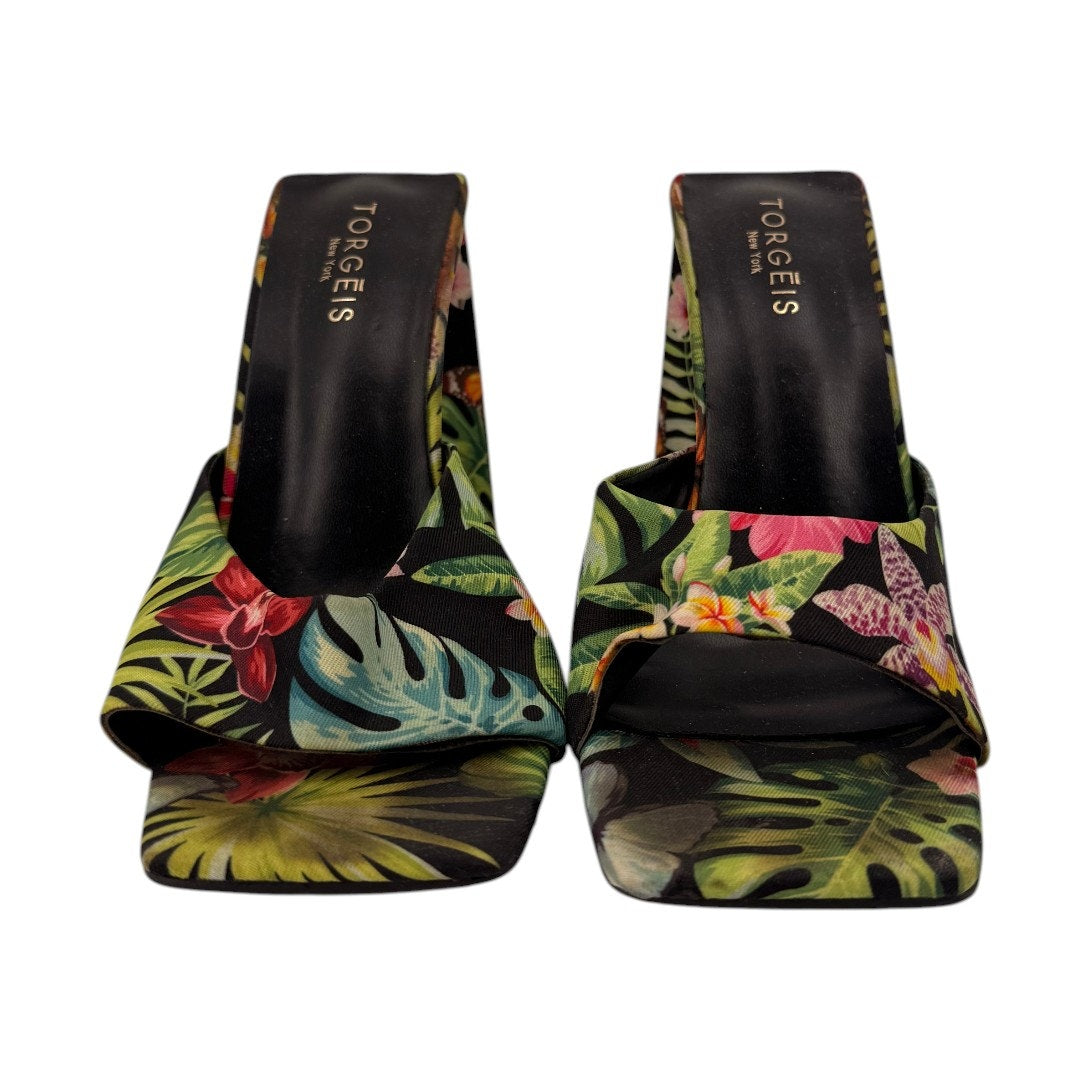 Torgeis New York Paradise Tropical Print Block Heel Slide Sandals Women's Size 7