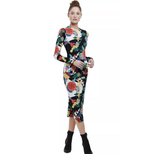 Alice + Olivia Floral Print Delora Mock Neck Fitted Midi Dress