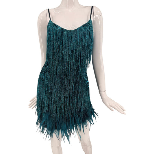 Nadine Merabi Lottie Sequined Tassled Sleeveless Mini Dress