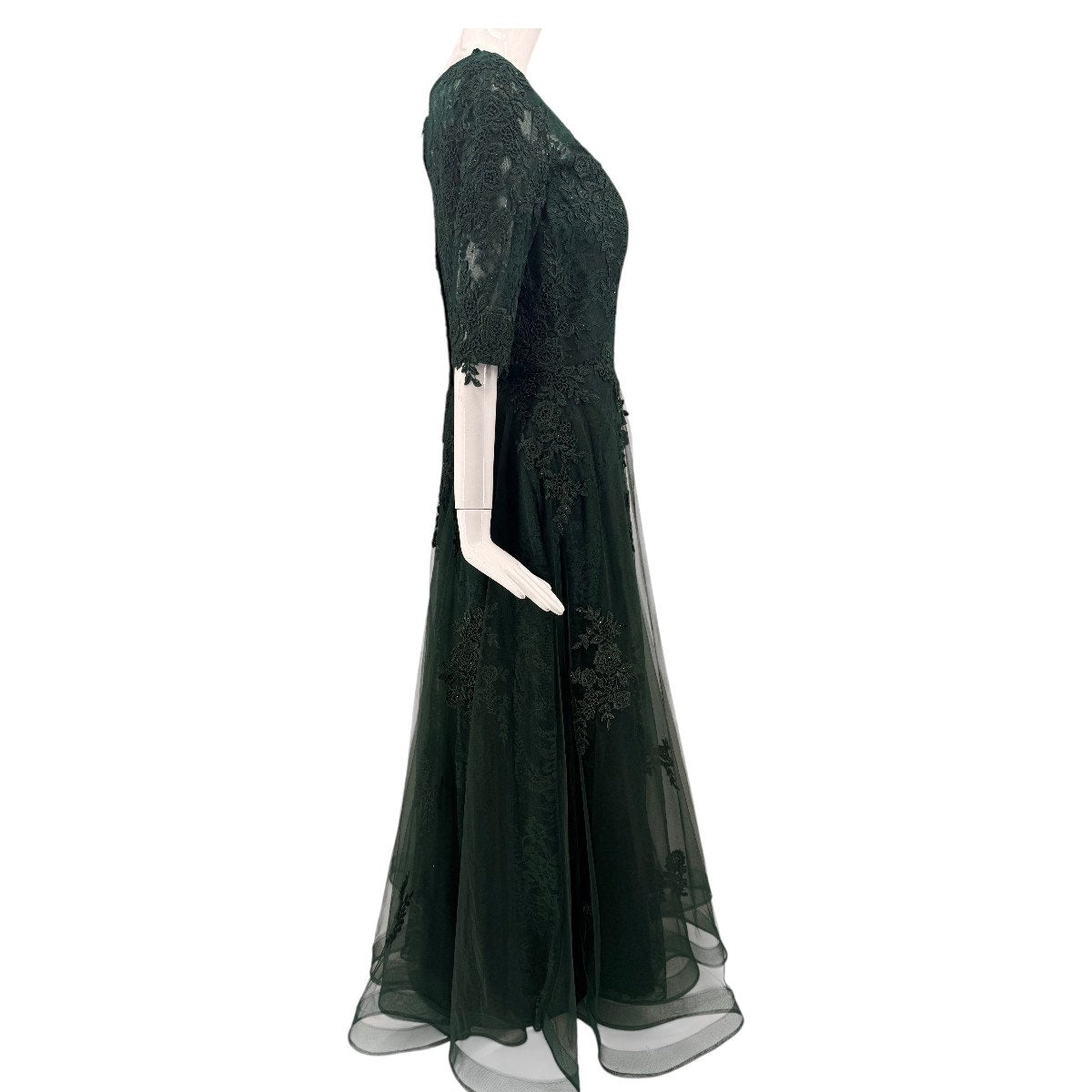 La Femme Floral Lace Illusion A-Line Formal Maxi Gown