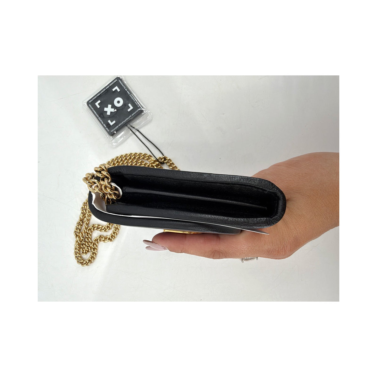 Gucci Blondie Black Leather Chain Wallet Crossbody Gold G New Box Dust Bag