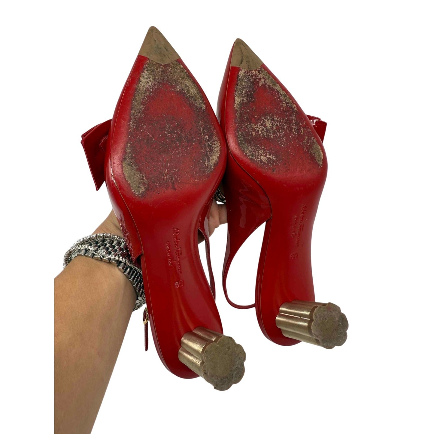Salvatore Ferragamo Red Patent Leather Aulla Slingback Heels