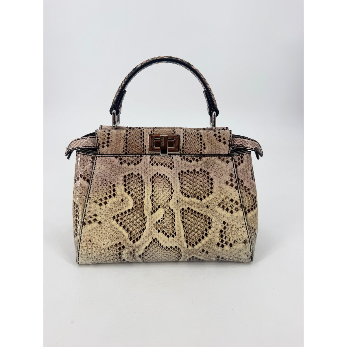 Fendi Mini Peekaboo Python Top Handle Bag Natural Beige