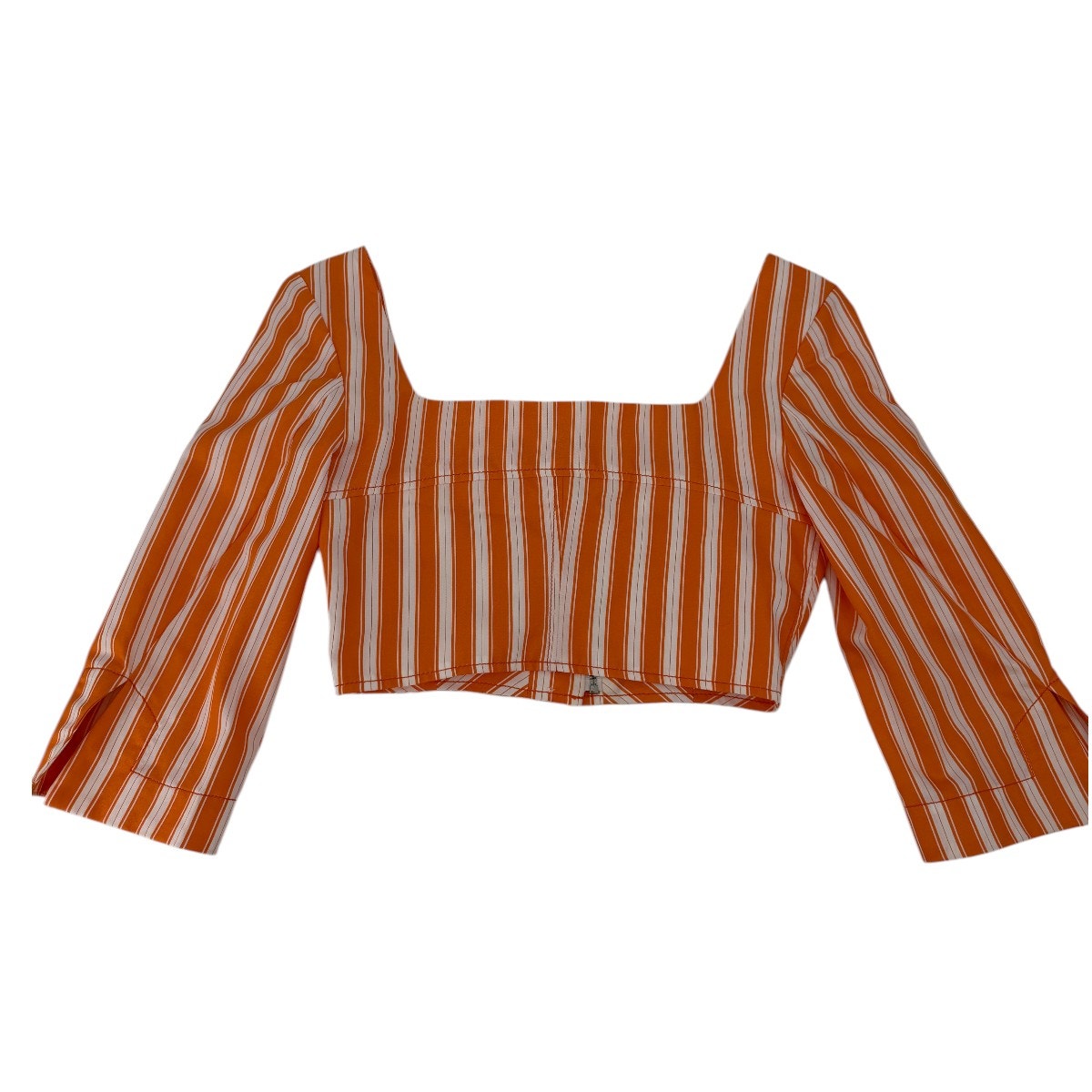 Rosie Assoulin Orange White Striped Square Neck Crop Top