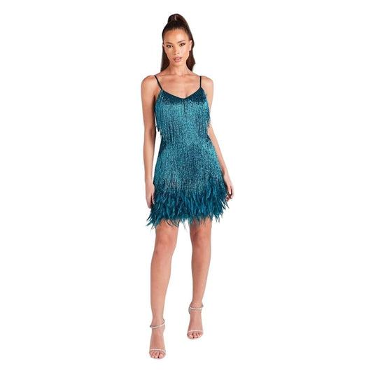 Nadine Merabi Lottie Sequined Tassled Sleeveless Mini Dress