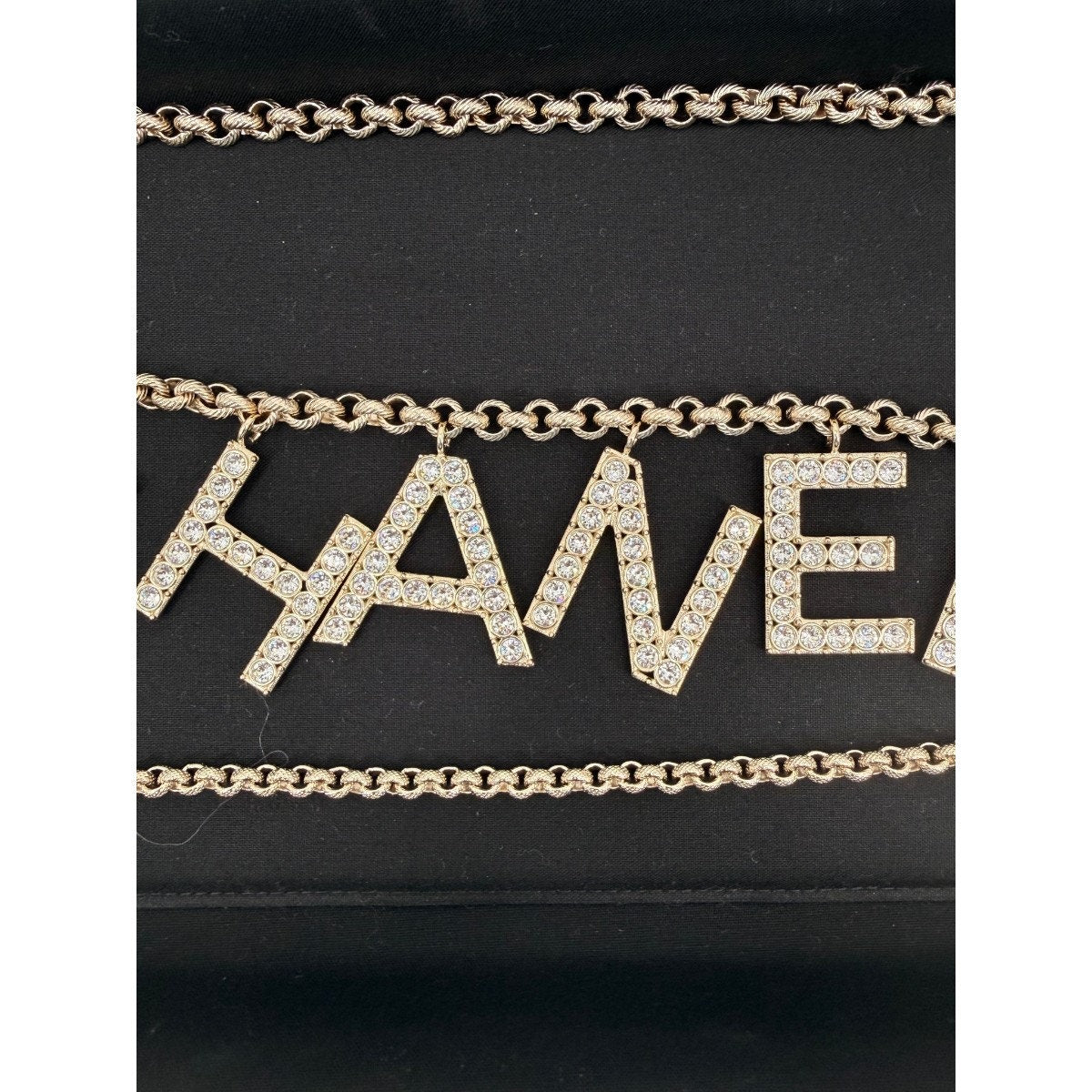 Chanel Crystal Logo Double Chain Belt Gold Women's Size 80