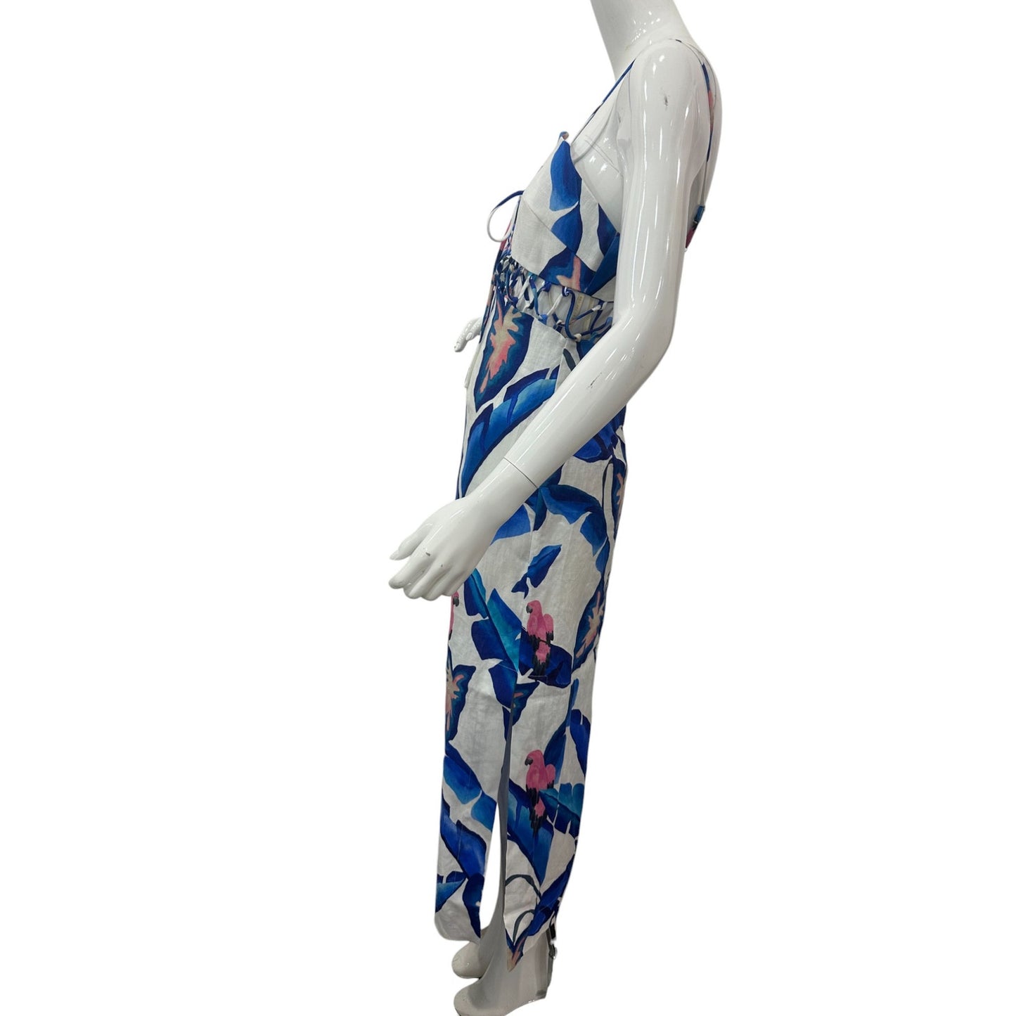 FARM Rio Linen Rear Zip Lace Front Printed Foliage Maxi Dress