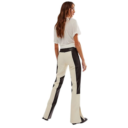 Ronny Kobo Black/Ivory Faux Leather Colorblock Wide Leg Theo Pants