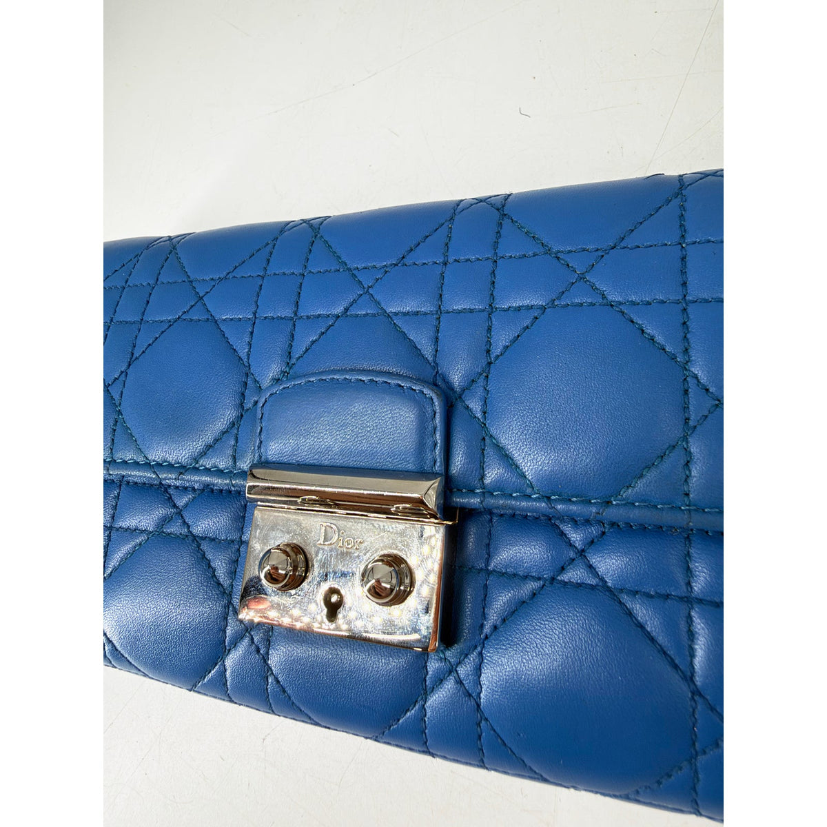 Christian Dior Cannage Quilted Blue Leather Long Flap Wallet