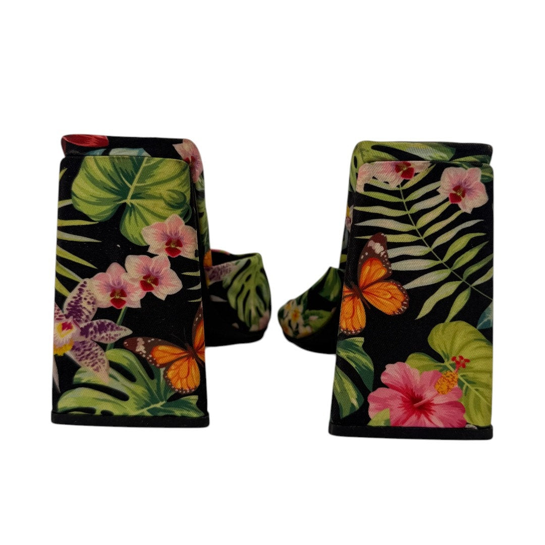 Torgeis New York Paradise Tropical Print Block Heel Slide Sandals Women's Size 7