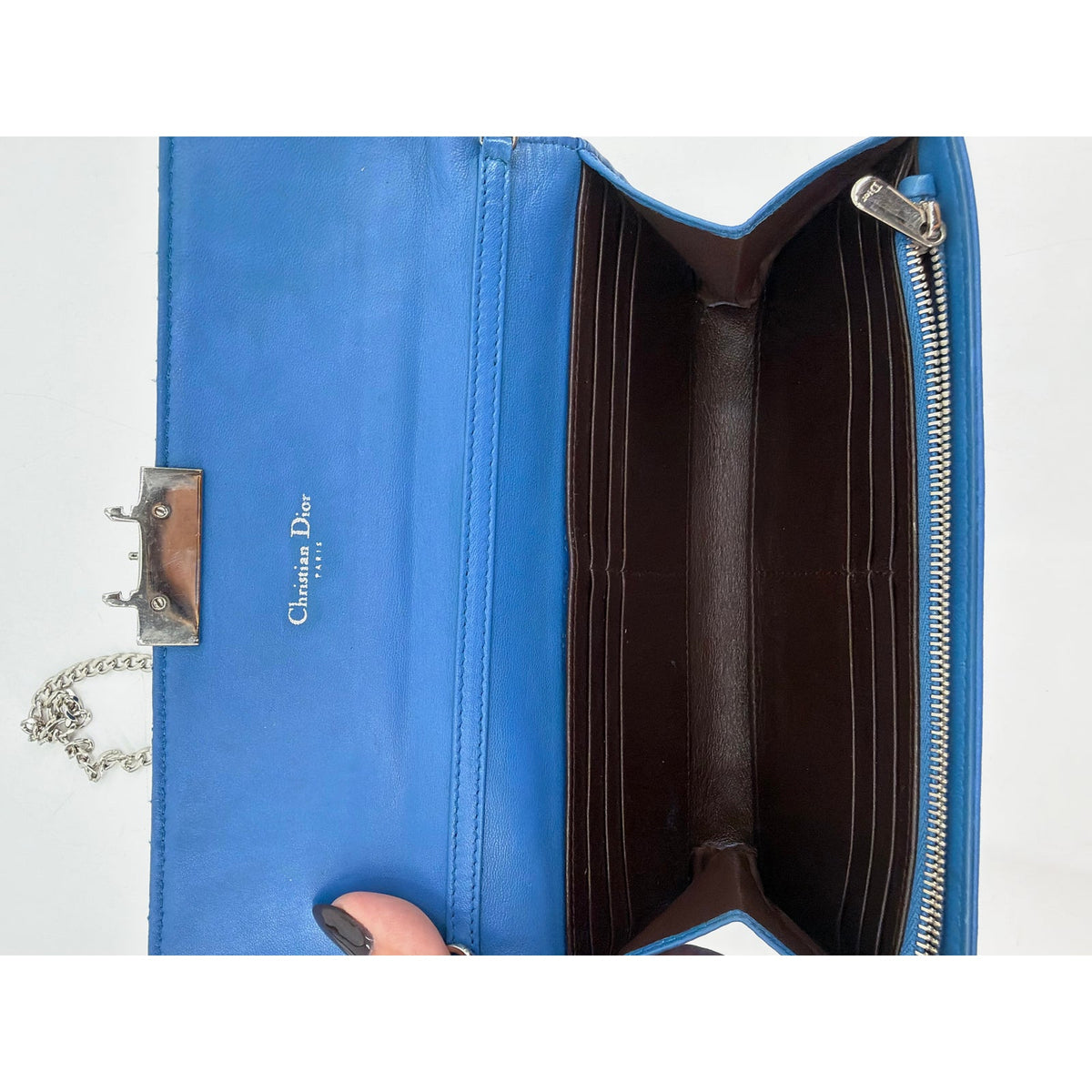 Christian Dior Cannage Quilted Blue Leather Long Flap Wallet