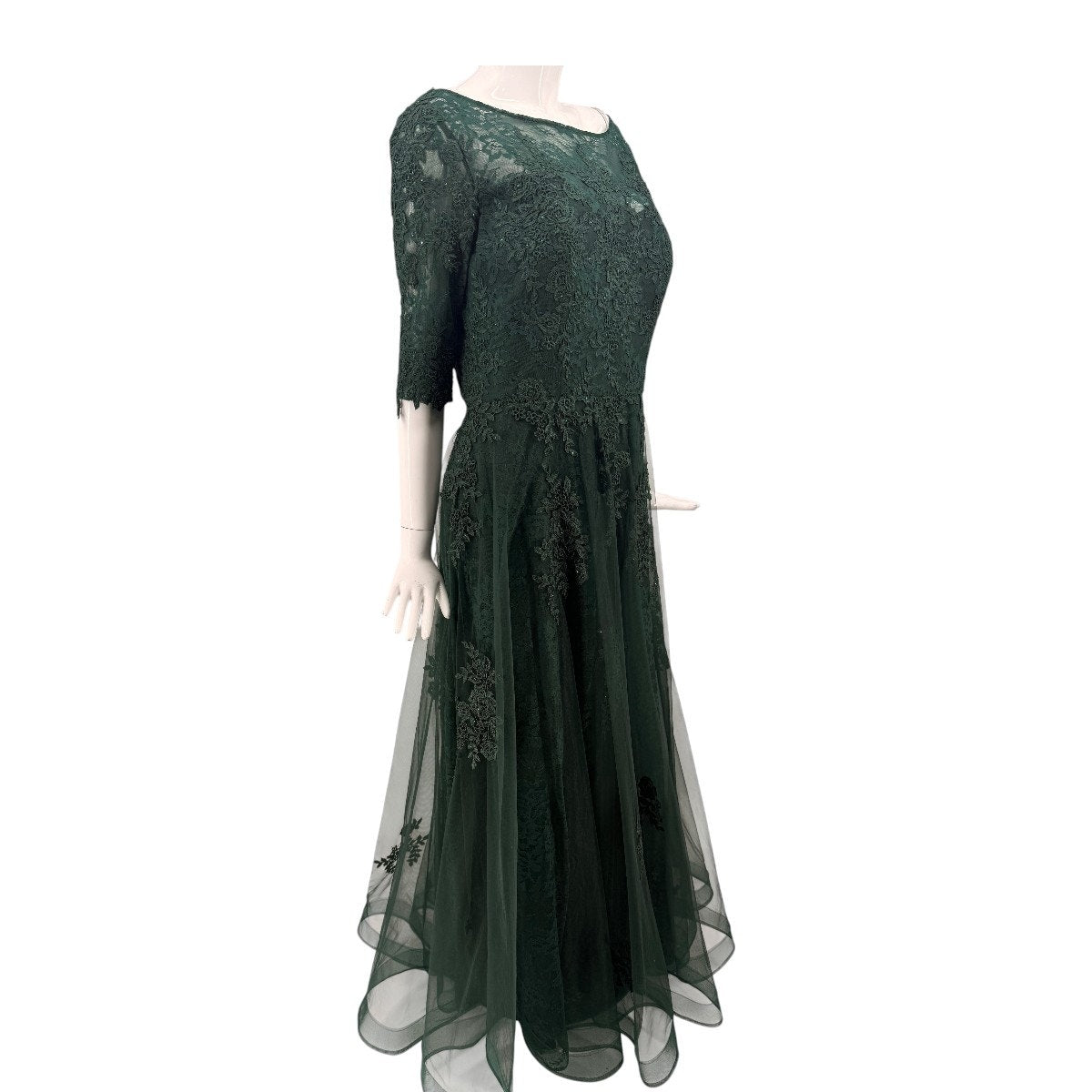 La Femme Floral Lace Illusion A-Line Formal Maxi Gown