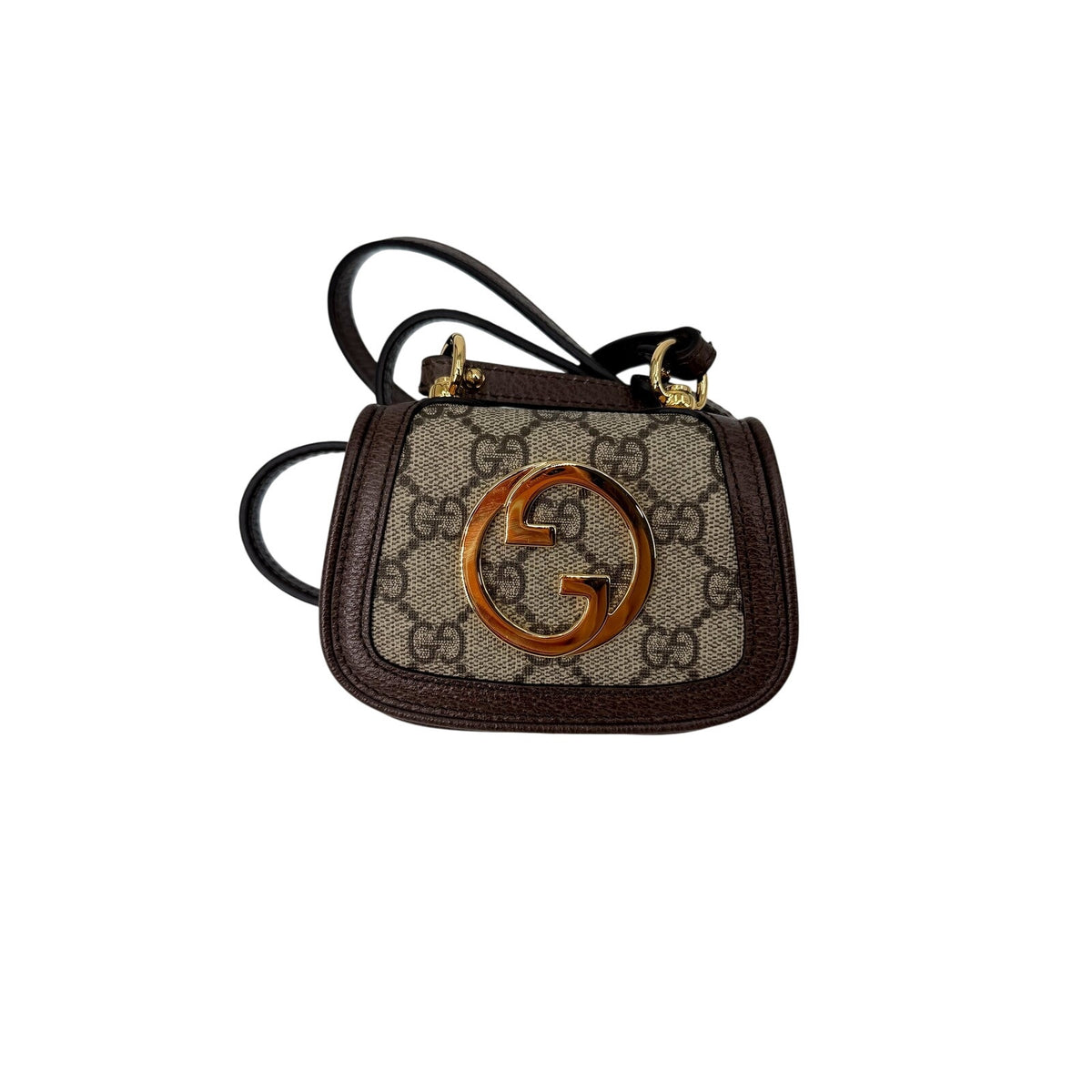 Gucci Blondie Mini GG Supreme Canvas Crossbody Bag Brown Gold Round G
