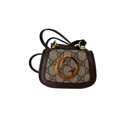 Gucci Blondie Mini GG Supreme Canvas Crossbody Bag Brown Gold Round G