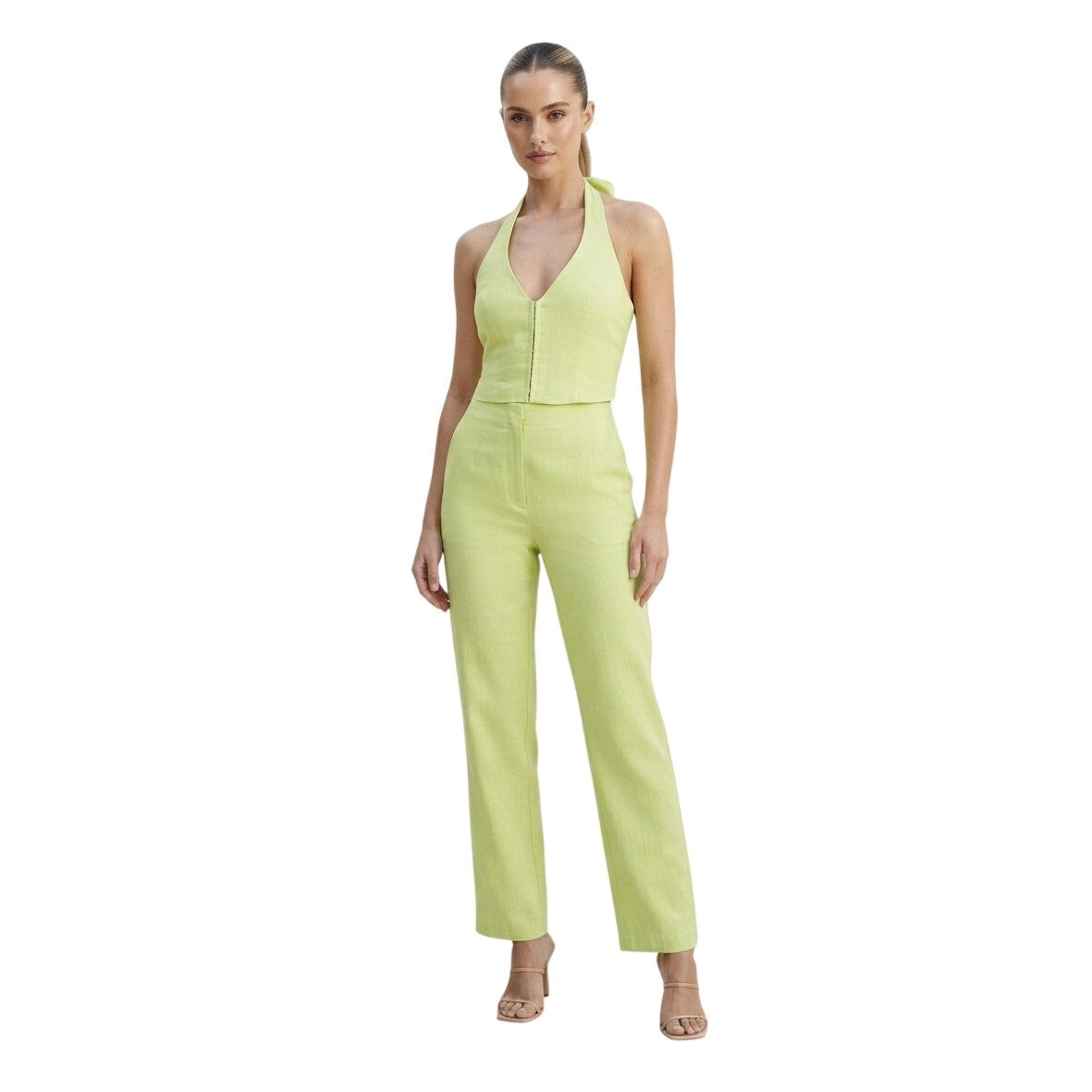 House of Harlow 1960 Linen Blend Crop Top Wide Leg Pants Set