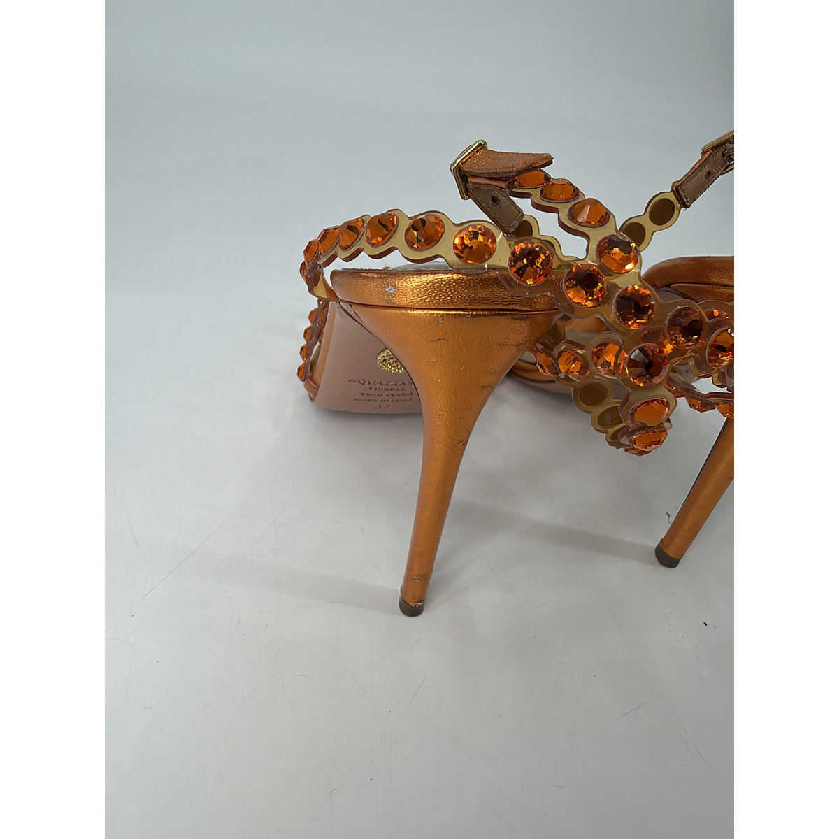 Aquazzura Tequila Plexi Crystal PVC Sandals Orange Copper Metallic Heels 37