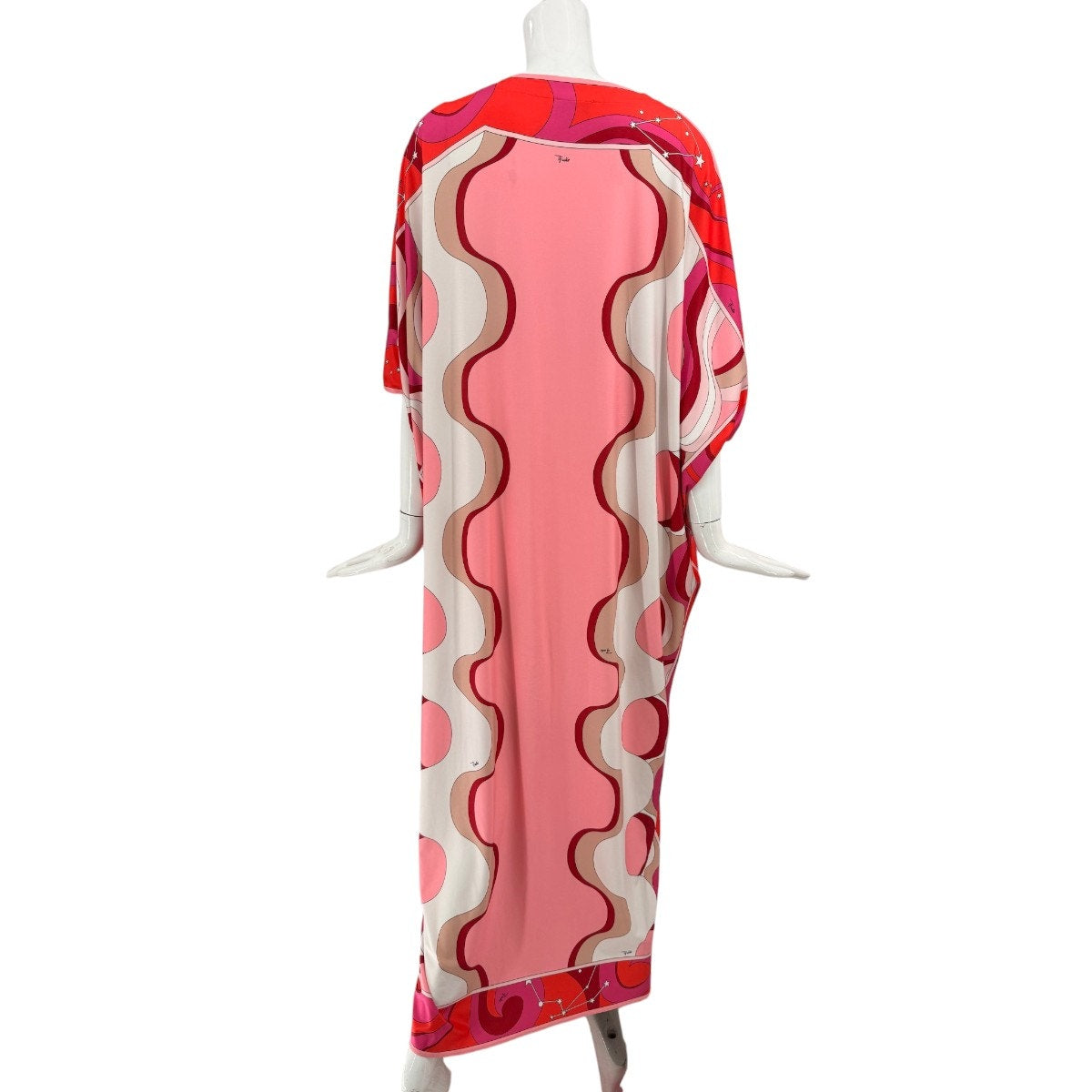 Emilio Pucci Firenze Silk Geometric Print Kaftan Maxi Dress Pink Red IT 36 US 2