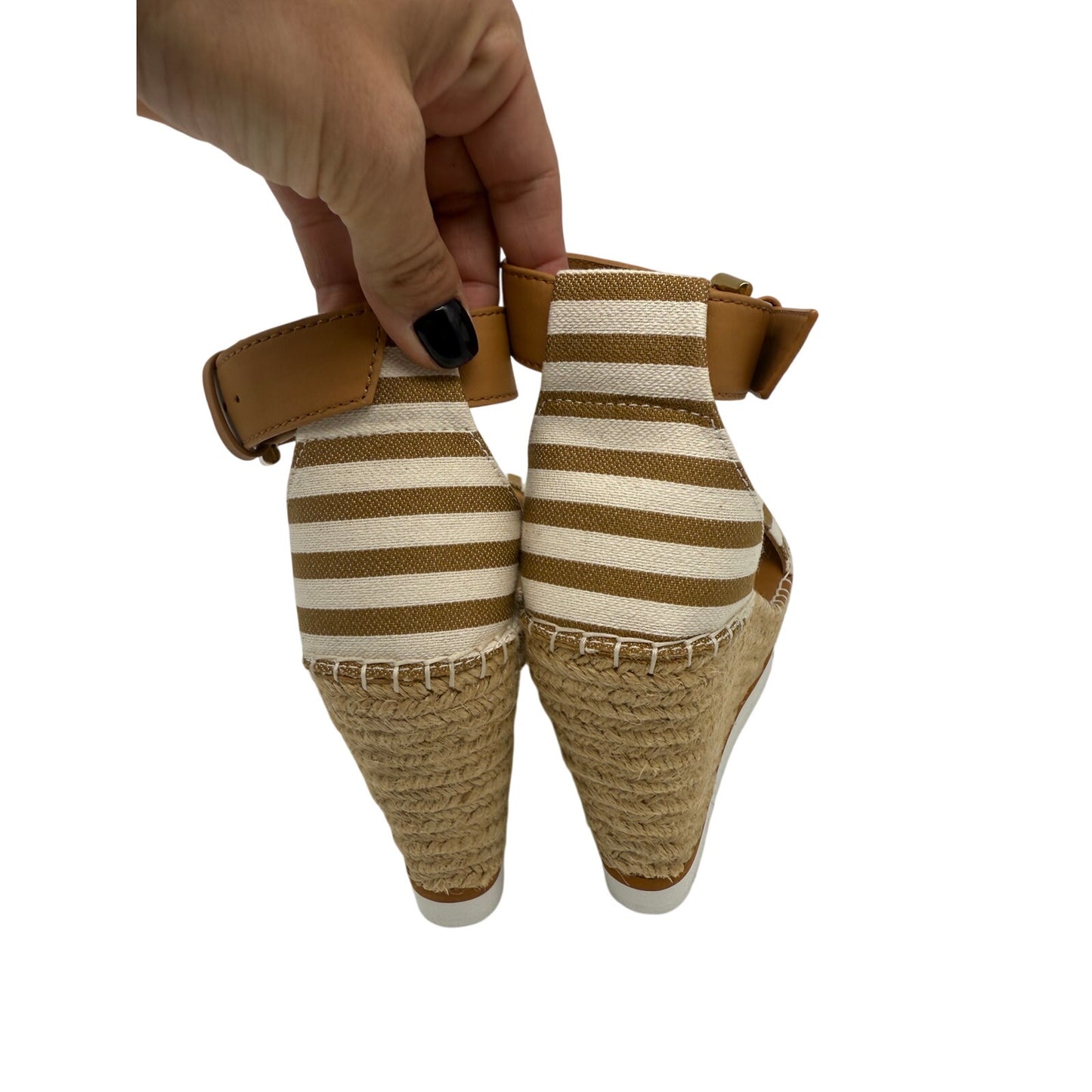 See by Chloé Leather Canvas Glyn Stripe Wedge Espadrille Sandals