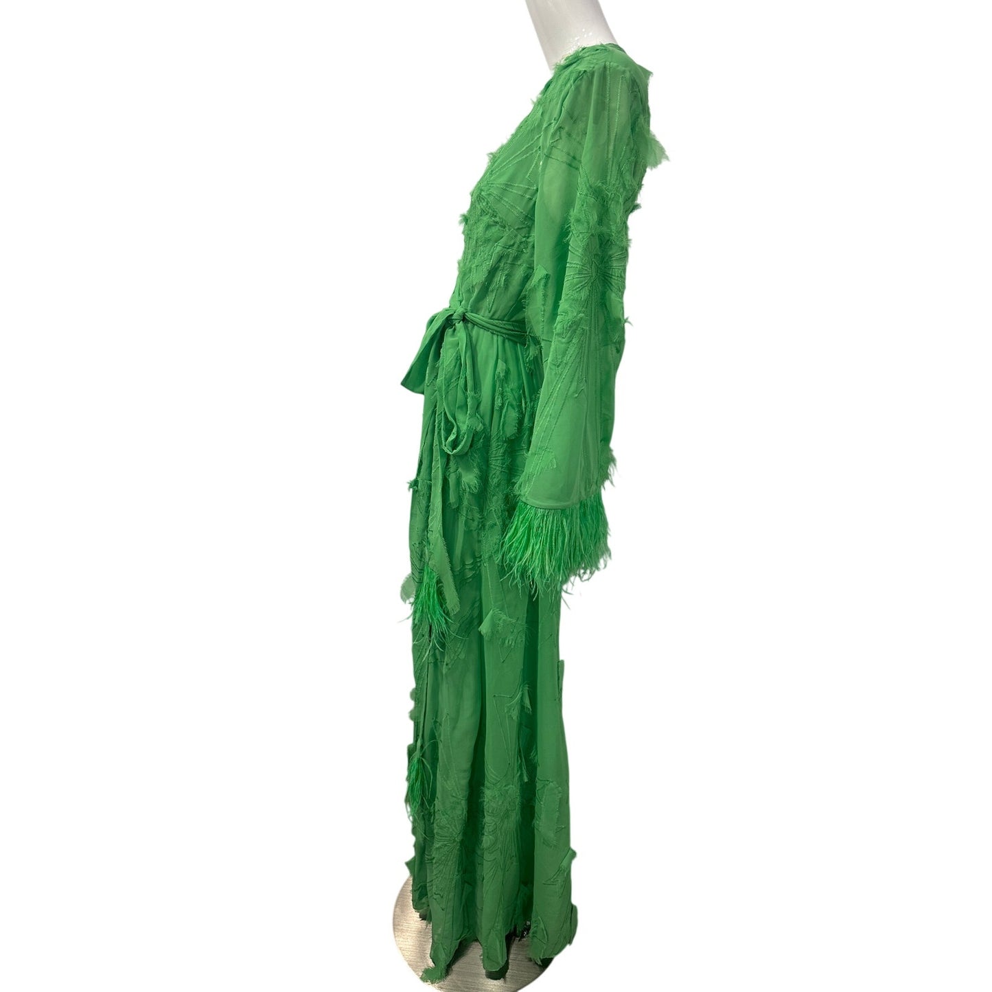 Alexis Kalin Feather Trim Long Sleeve Wrap Maxi Dress