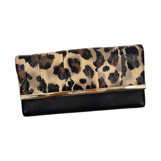Diane Von Furstenberg Leopard Print Leather Clutch Wallet Black Brown