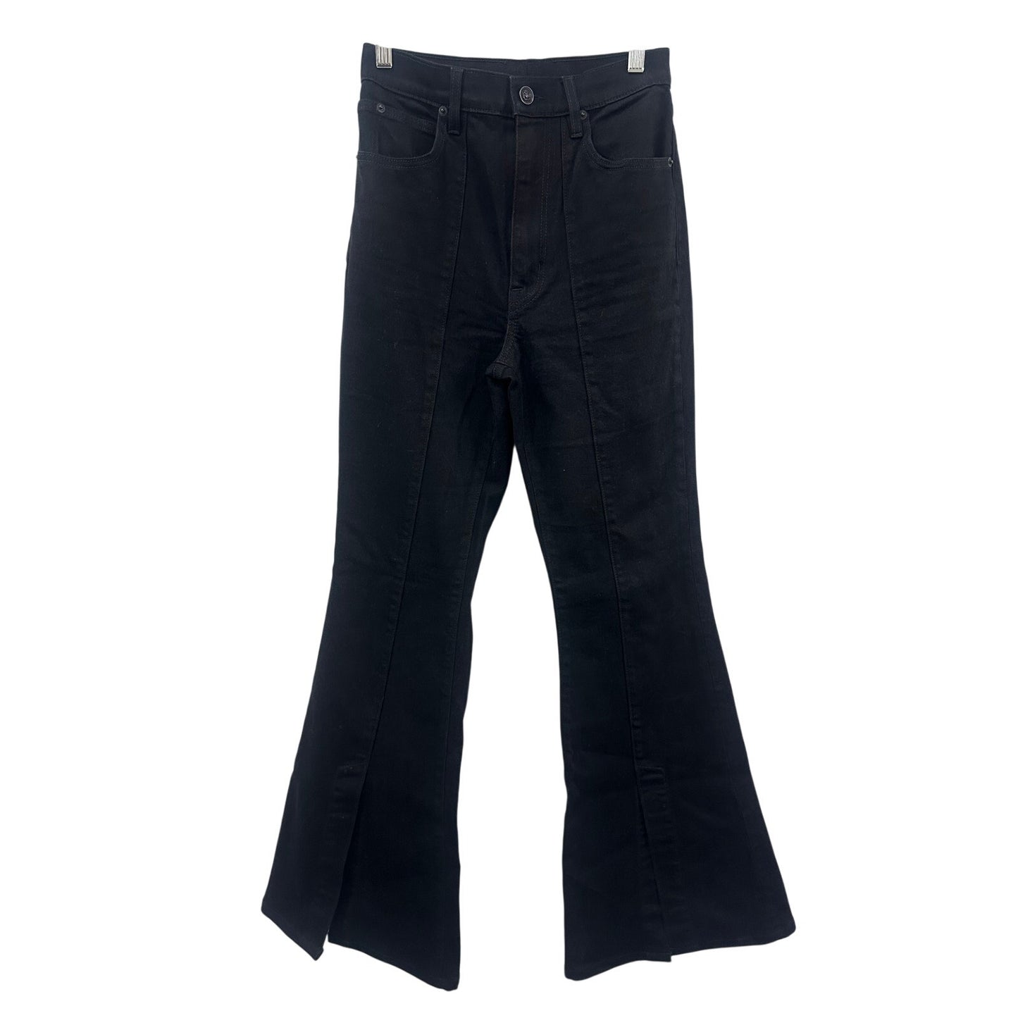 SLVRLAKE Black Cotton Denim Indiana High Rise Split Hem Flare Jeans Women's