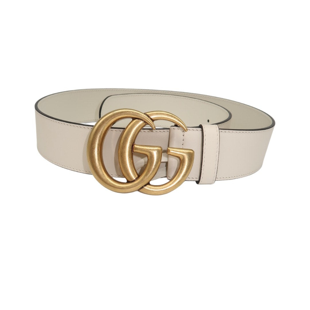 Gucci Leather Double G Marmont Gold Buckle Logo Leather Belt