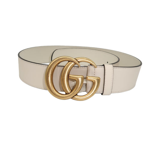 Gucci Leather Double G Marmont Gold Buckle Logo Leather Belt