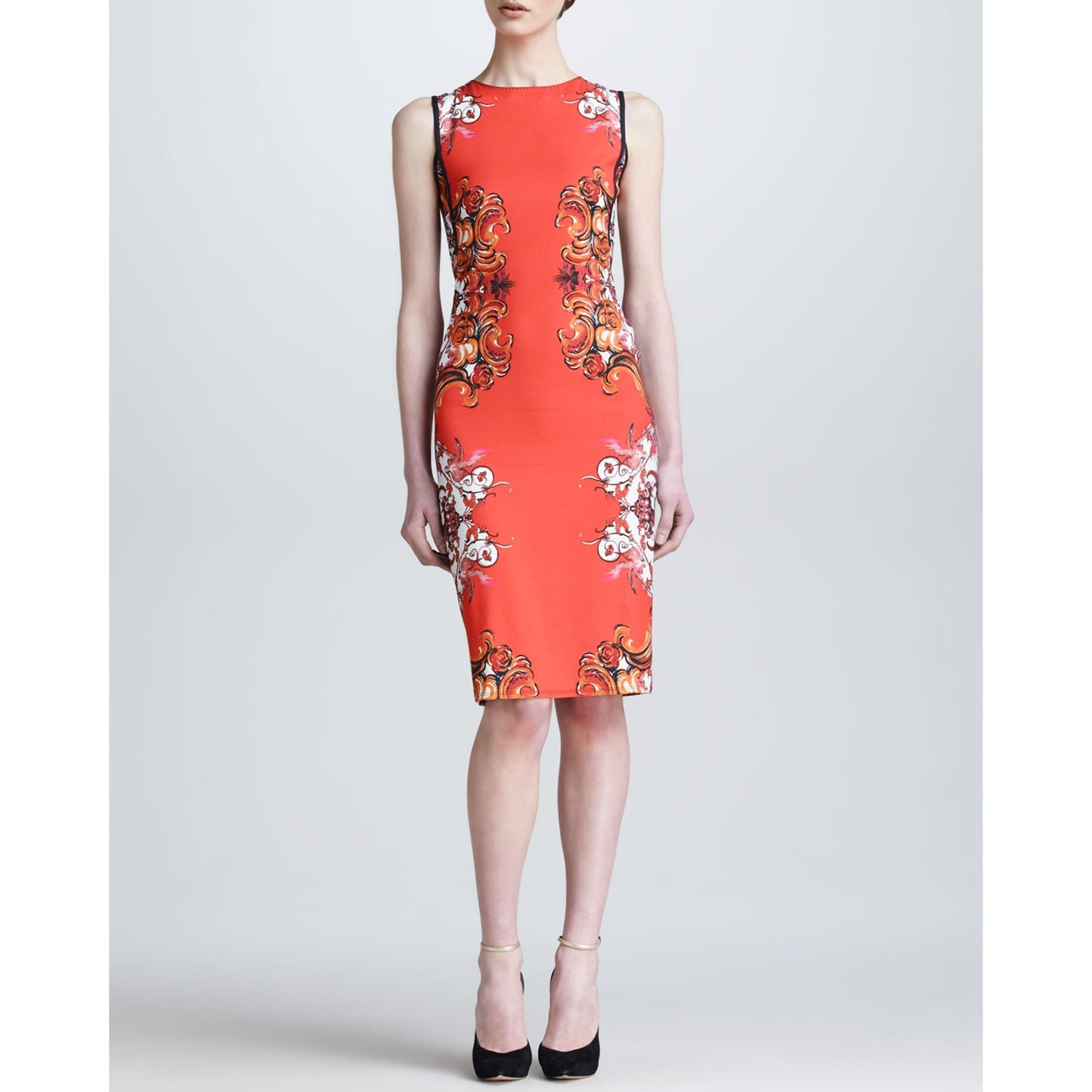 Roberto Cavalli Floral Sleeveless Knee Length Dress Red/Black Women's Size 42