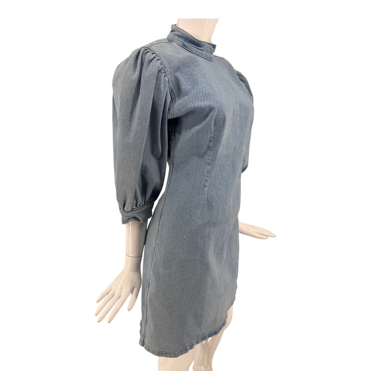 Ganni Cotton Blend Denim Mock Neck Mini Shift Dress