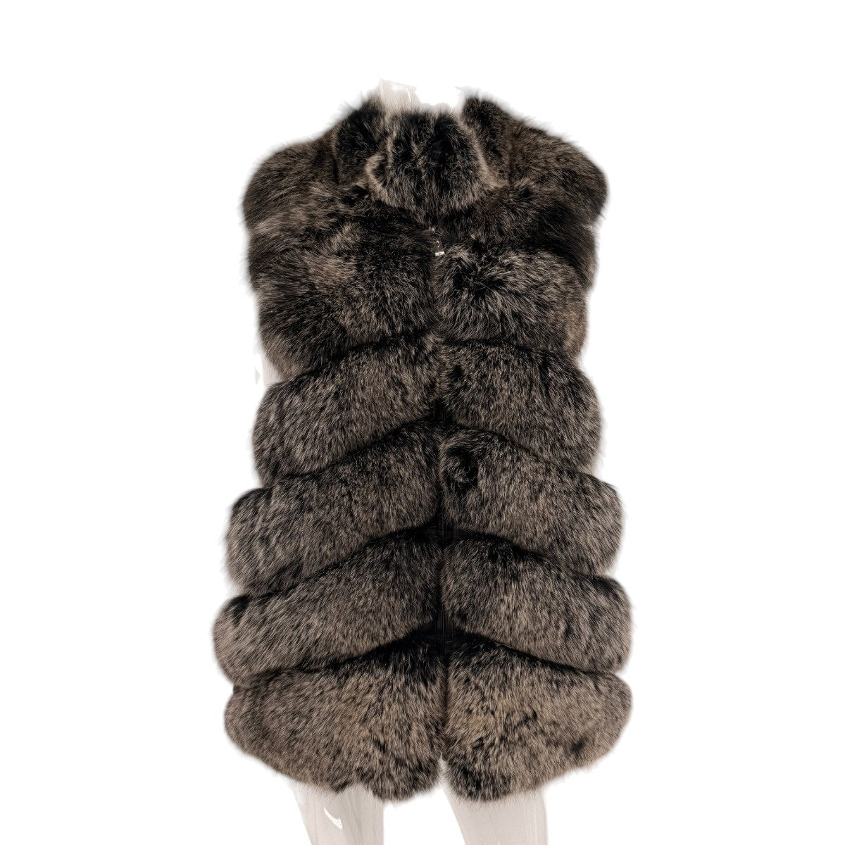 Belle Fare Luxury Real Fox Fur Full Zip Vest Silver Black Women's Size Large