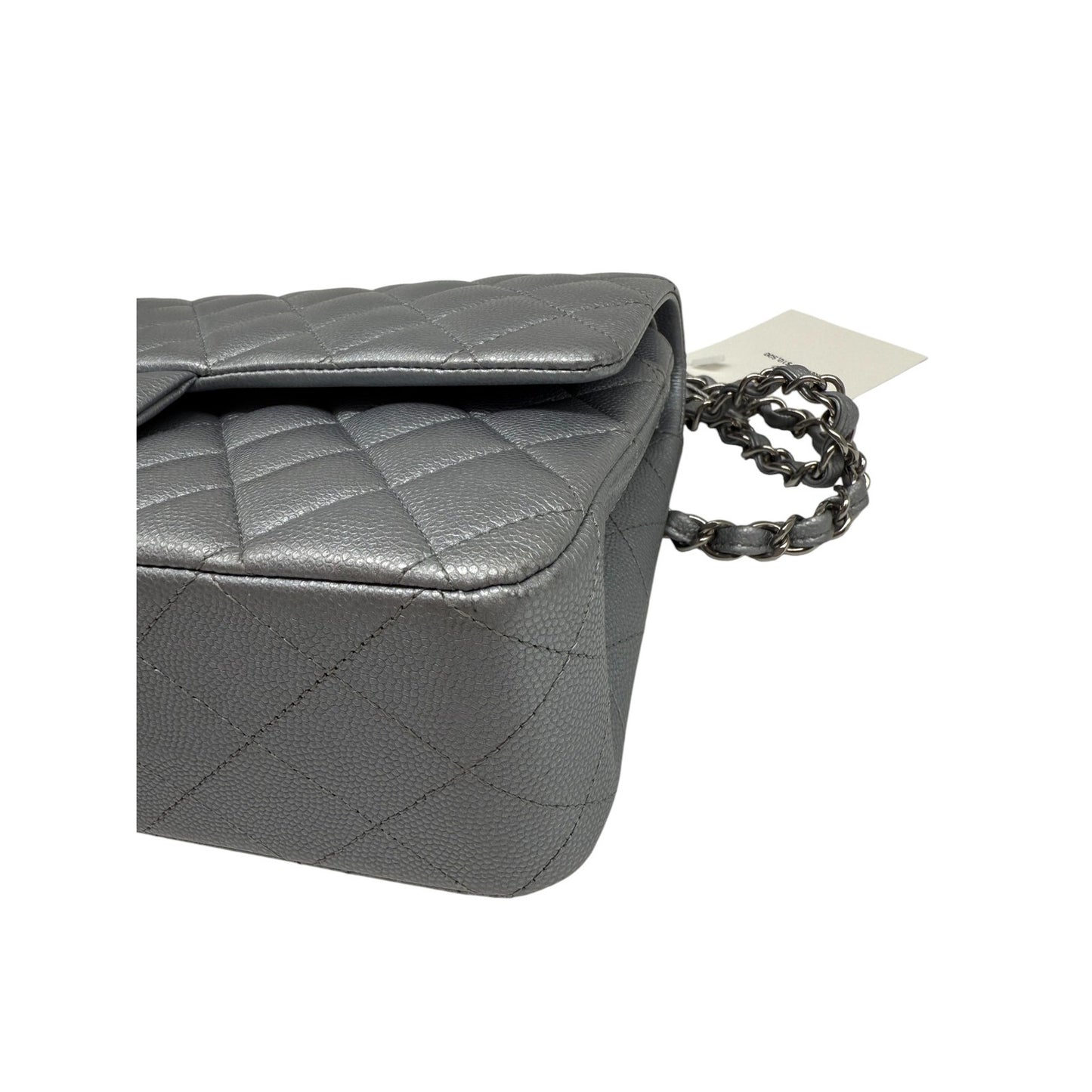 Chanel Leather Quilted Classic Double Flap CC Logo Medium Crossbody Bag Silver