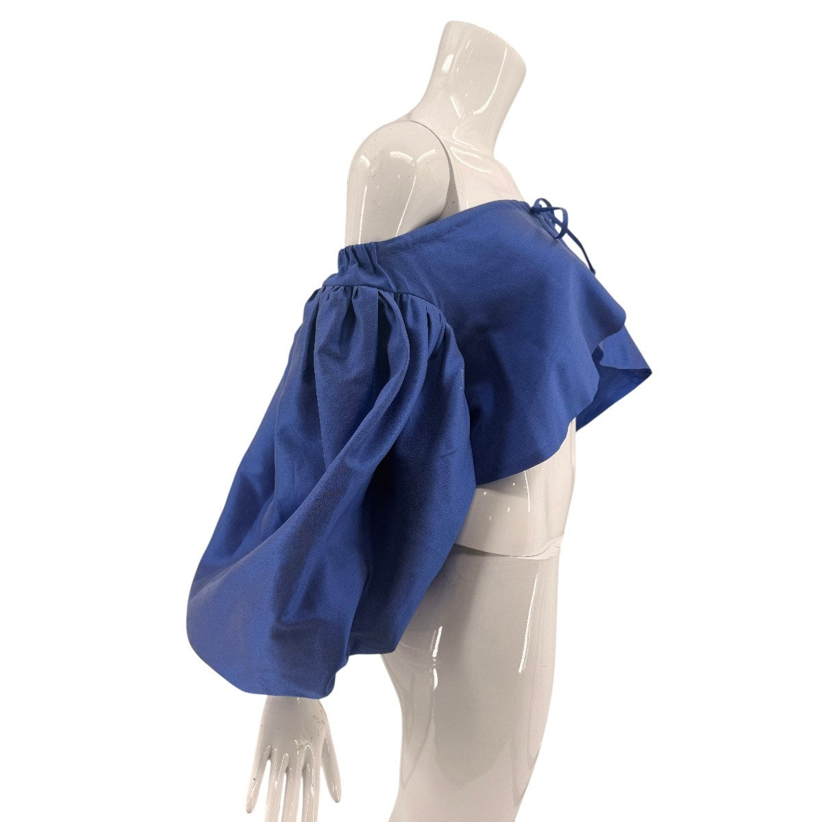 Rosie Assoulin Floaties Top Ocean Blue Off Shoulder Balloon Sleeve Crop Top