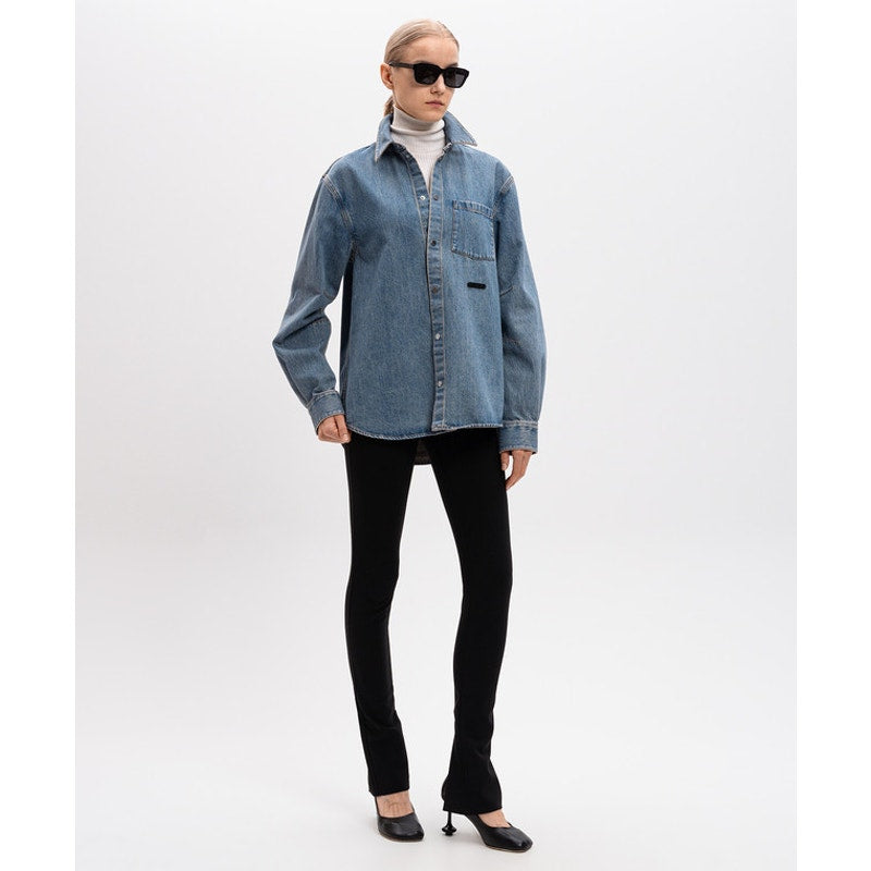 Helmut Lang Cotton Denim Logo Long-Sleeve Collared Shirt