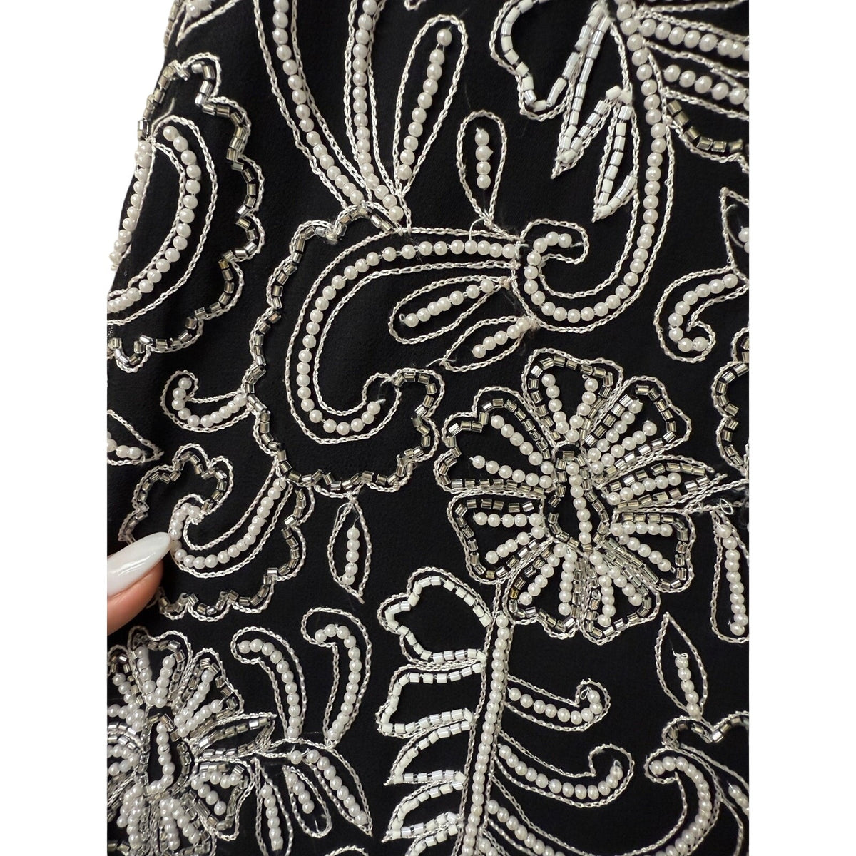 J Kara Black Scallop Beaded Sleeveless A-Line Maxi Dress Sheer Scarf
