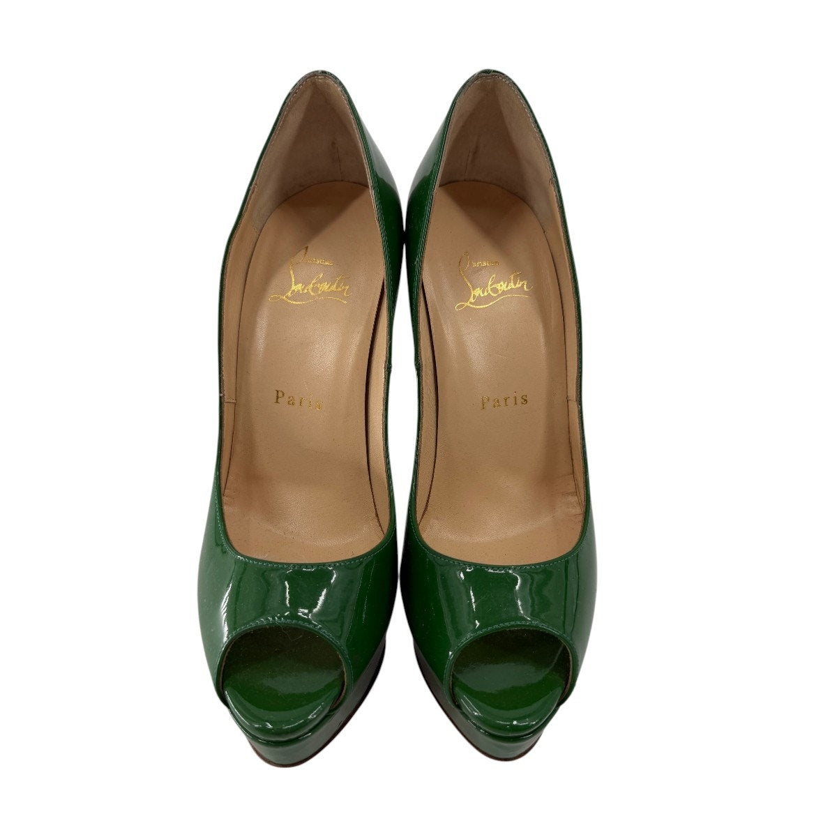 Christian Louboutin Patent Leather Lady Peep Platform Pumps Green Size 37.5