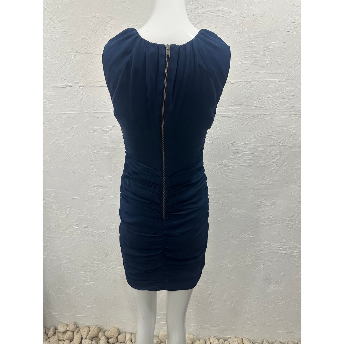 Diane Von Furstenberg Silk Sleeveless Ruched Mini Dress Navy Blue Women's Size 0