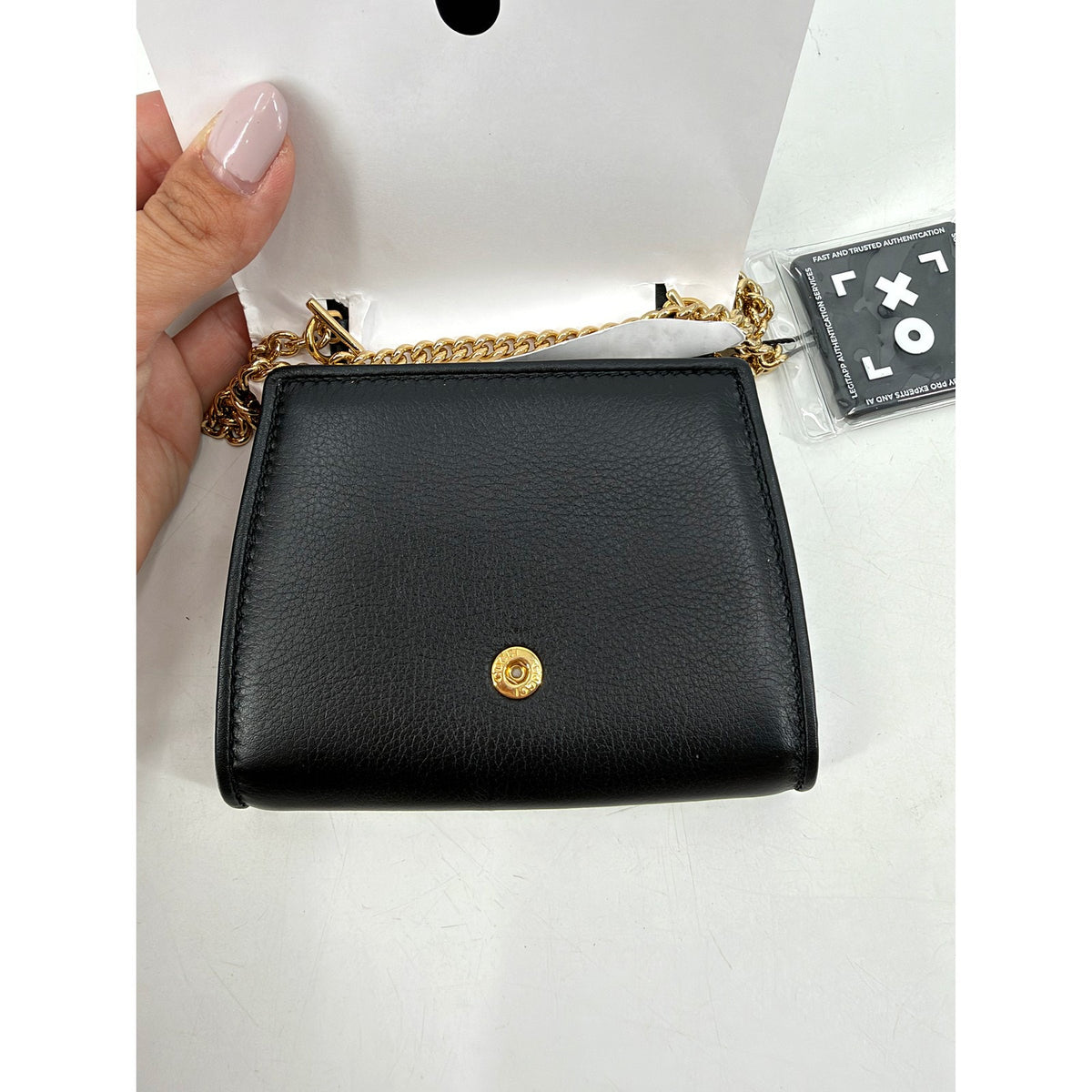 Gucci Blondie Black Leather Chain Wallet Crossbody Gold G New Box Dust Bag