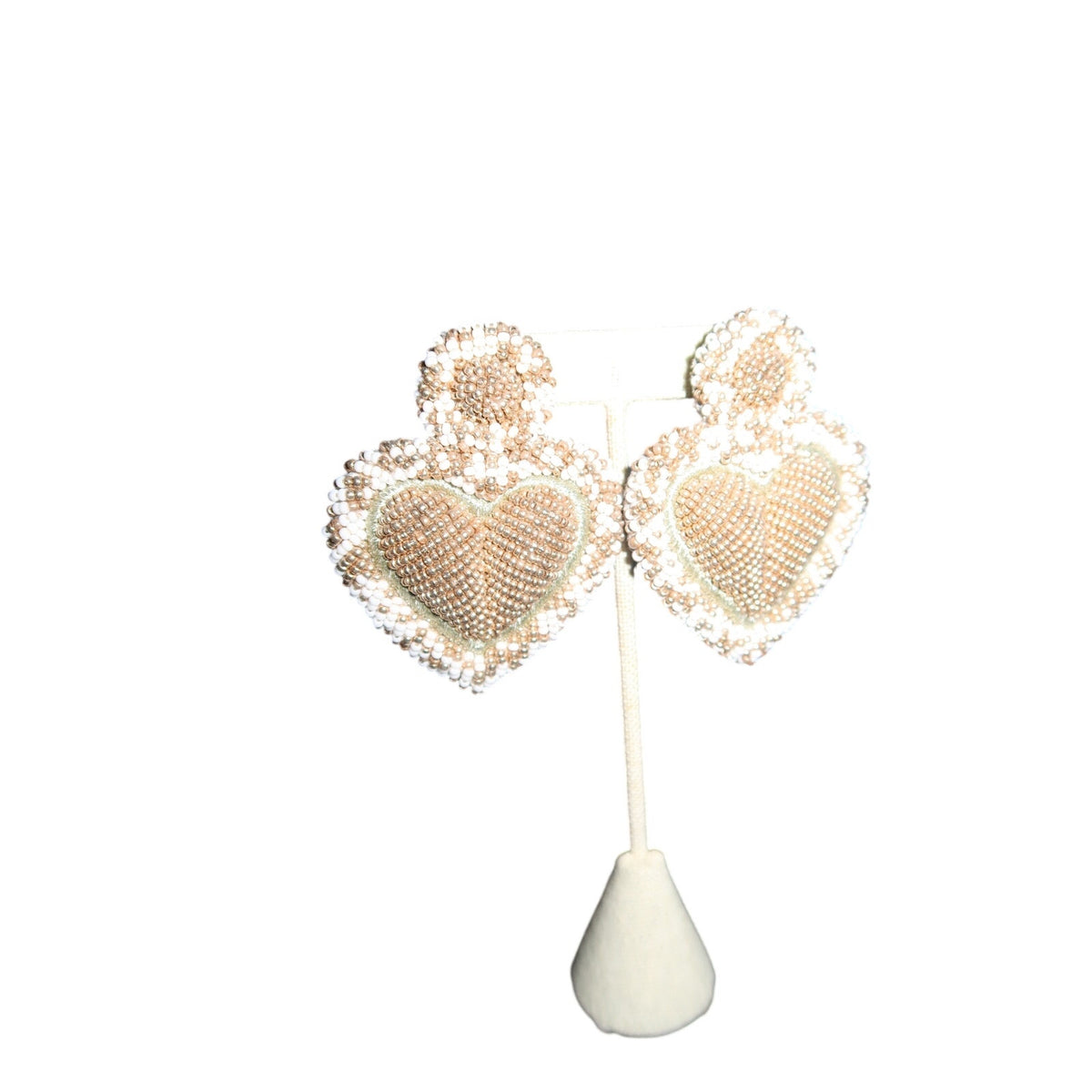 Olivia Dar Alghero Heart Earrings Beaded Gold Ivory Statement
