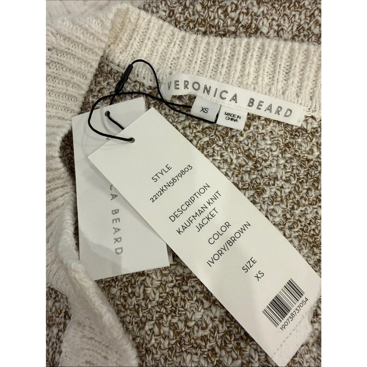 Veronica Beard Cream & Beige Short-Sleeve Knit Cardigan XS