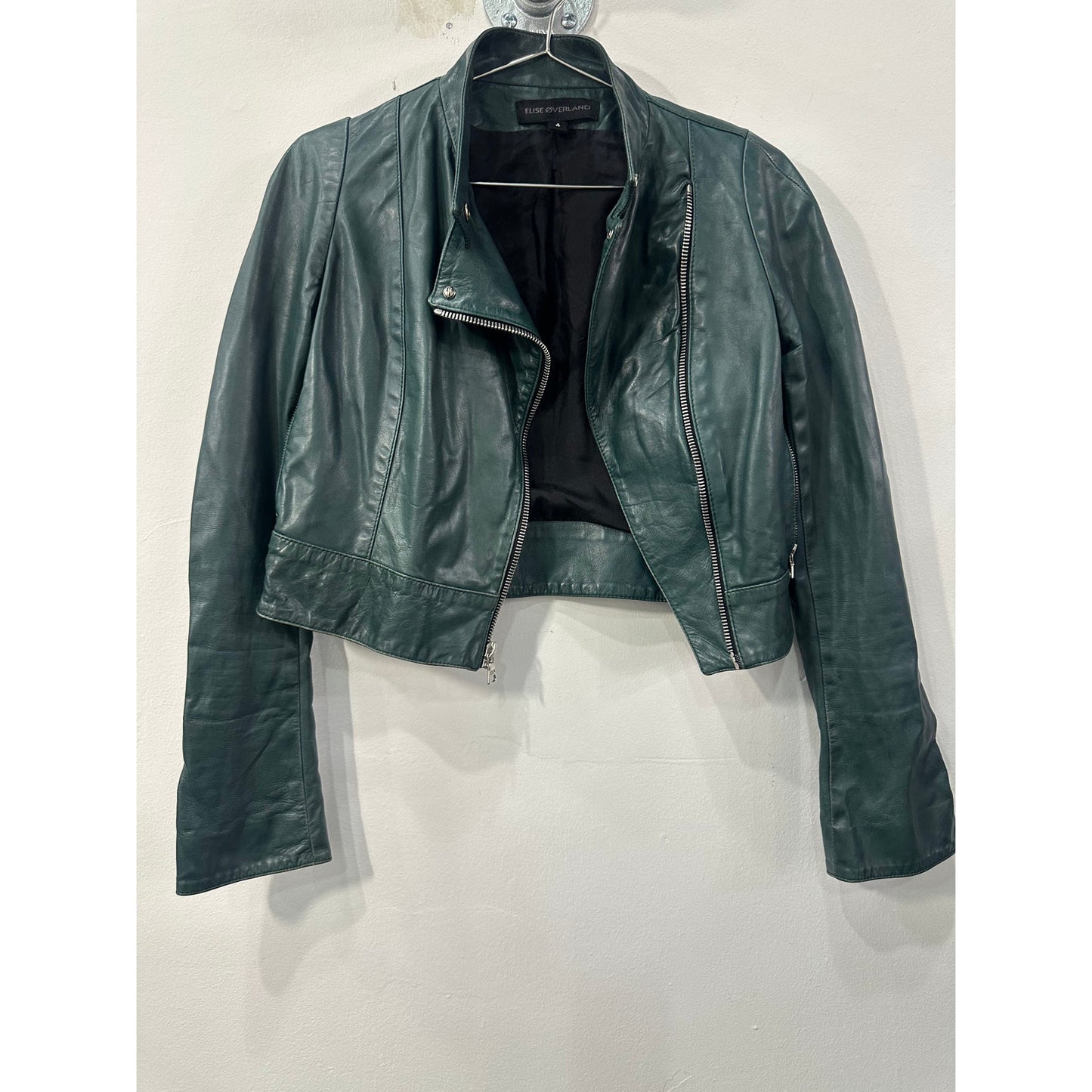 Elise Øverland Leather Cropped Biker Jacket with Front Zip