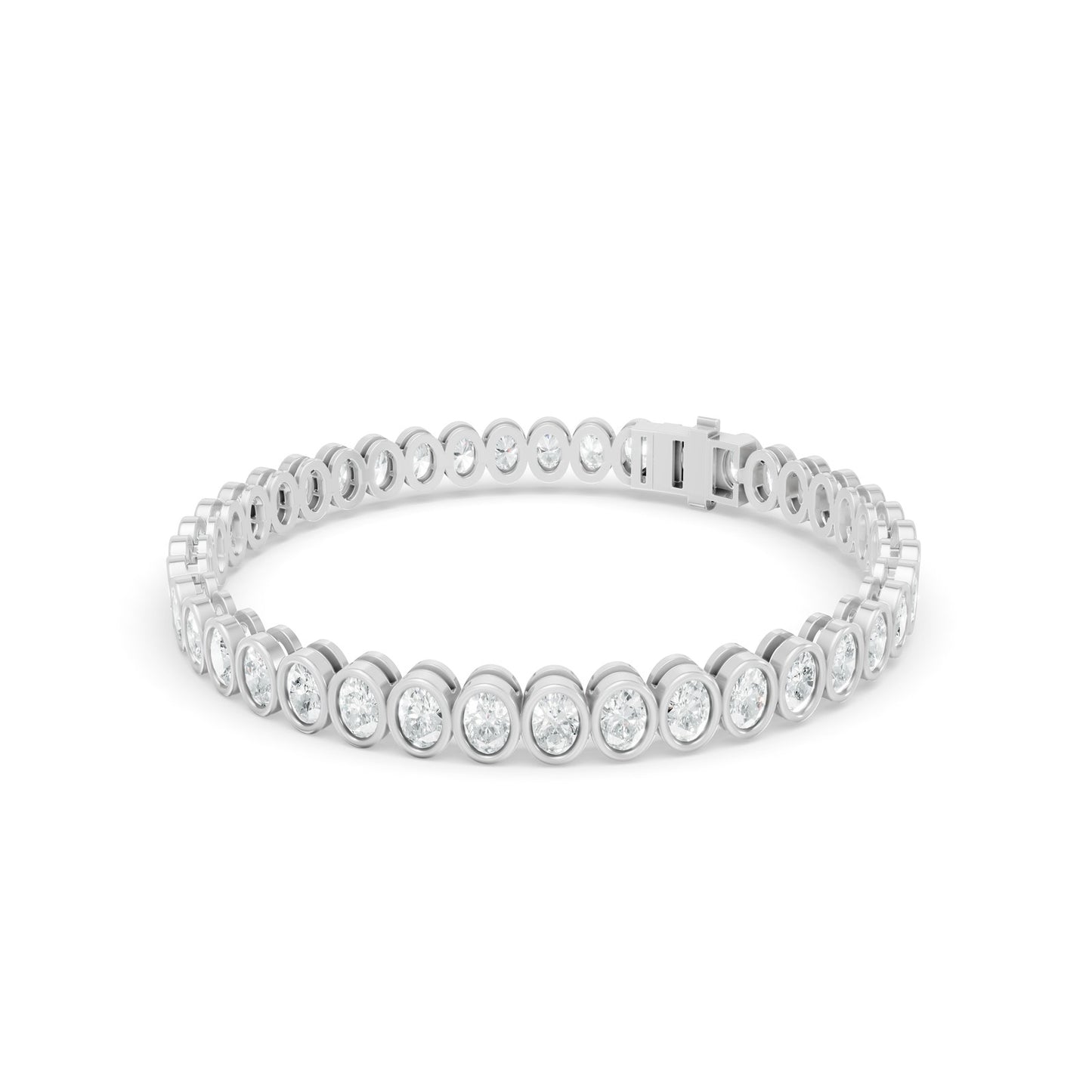 7.04 ctw Diamond Oval Bazzel Braclate 14K White Gold Tennis Bracelet